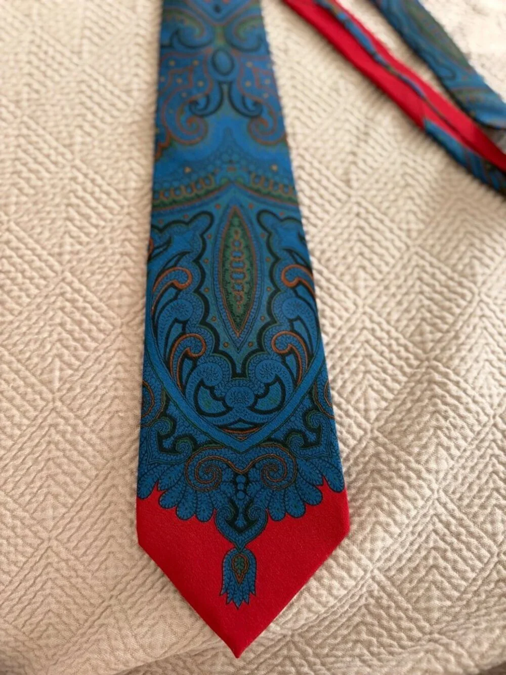 Polo Ralph Lauren Mens Tie Silk Two-tone Paisley Pattern OS Pointed-end Vintage